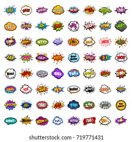 Huge collection comic sound bubble speech with colorful text. Sale comic speech bubbles with expression word Hot, Special Offer, Best Seller. Pop art vector illustration.