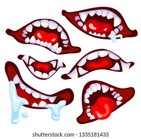 Huge collection with crazy monster's open mouth full of teeth. Smile halloween monster. Element for your design