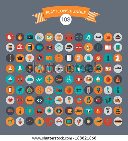 Huge collection of flat vector icons with modern colors of travel, marketing,  hipster ,science, education ,business ,money ,shopping, objects, food