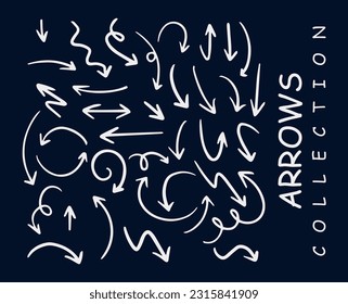 Una enorme colección de conjunto de flecha de dibujo a mano , conjunto de iconos vectoriales de flecha dibujada a mano. diseño de flecha de esbozo para plan de negocios y educación 