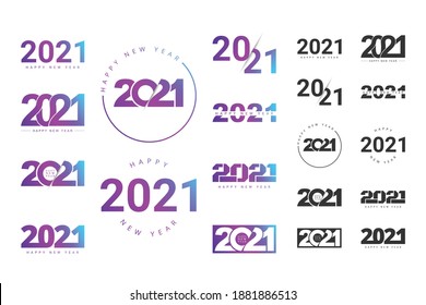 Huge Collection of Happy New Year 2021 in gradient and black color. New year Celebration.