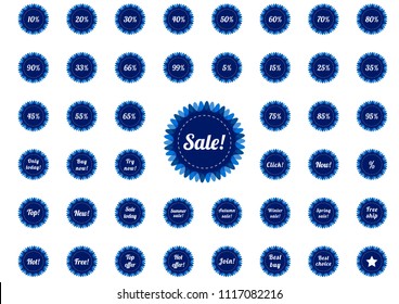 Huge collection of isolated retro styled badges, set of 45 emblems in shades of blue