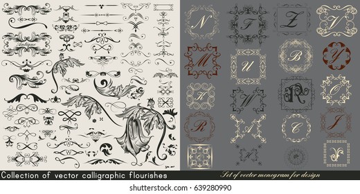 Huge collection or set of vintage vector flourishes and monograms for design