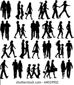 Huge collection of silhouettes of people walking