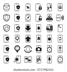 Enorme colección de iconos sólidos de smartphone para el App móvil.