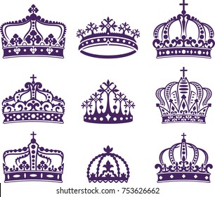 Huge collection of vector crown in vintage style