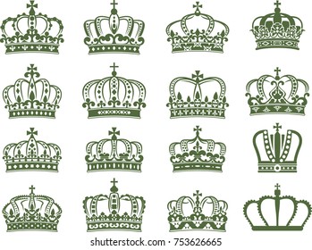 Huge collection of vector crown in vintage style