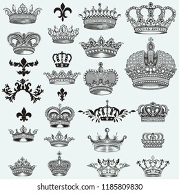 Huge collection of vector crowns for design