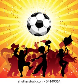 Huge Crowd Celebrating Soccer Game. Editable Vector Image