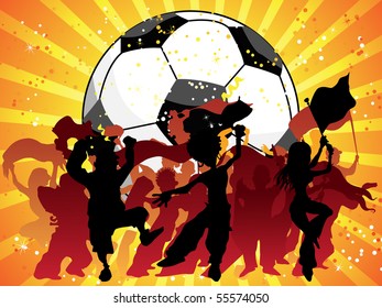 Huge Crowd Celebrating Soccer Game. Editable Vector Image