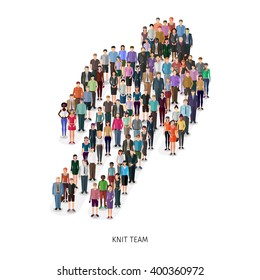 huge crowd of different vector people forming man sign, knit team concept