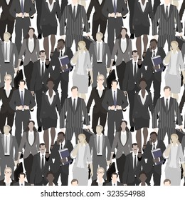 Huge crowd of office workers.  Businessmen and business-ladies going forward. Vector seamless pattern on white background