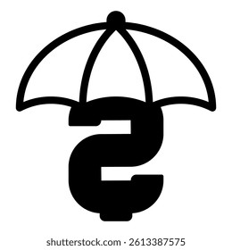 Huge currency letter under parasol solid icon, financial advice concept. Vector graphics. Savings, money and umbrella sign on white background, glyph style mobile or design