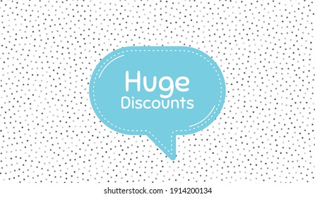 Grandes Descuentos. Burbuja azul del habla en el patrón de puntos de la polka. Señal de precio de oferta especial. Símbolo de venta publicitaria. Globo de diálogo o pensamiento sobre fondo de punto de polka. Vector