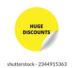 Huge Discounts round sticker sign. Huge Discounts circle sticker banner, badge symbol vector illustration.