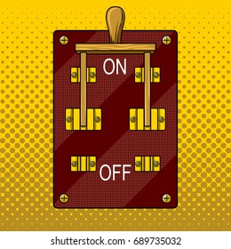 Huge electric knife switch on pop art retro vector illustration. Comic book style imitation.