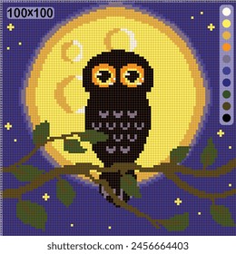 Huge eyes owl on the background the huge moon - a pattern for cross-stitch or knitting vector image