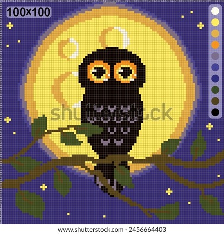 Huge eyes owl on the background the huge moon - a pattern for cross-stitch or knitting vector image