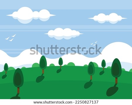 A huge field with trees growing on it. Summer bachground. Natural landscape .Vector graphics