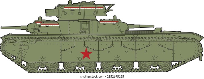 A huge five-towered Soviet tank of the pre-war period - the T-35. Symbol of the pre-war tank building of the USSR