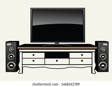 huge flat tv and audio system