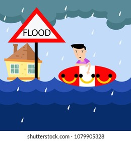 Huge flood sinking a city. Series of natural disaster.