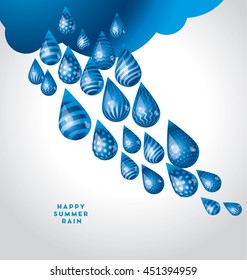 huge funny water rain drop with cloud. vector illustration. fall cartoon 3d rain