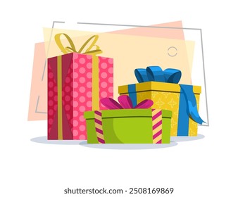 Huge gift boxes with ribbon bow vector illustration. Present, package, decoration. Festive concept. Can be used for topics like Christmas, New Year, birthday
