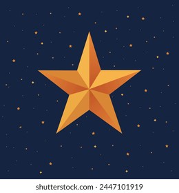 Huge golden star on the starry sky. Night sky. Vector illustration.