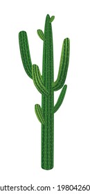 Enorme cactus verde plántula vectorial en maceta de flor marrón aislado en fondo blanco
