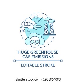 Huge Greenhouse Gas Emissions Concept Icon. Environmental Protection Idea Thin Line Illustration. Our Tasks To Improve Soceity. Vector Isolated Outline RGB Color Drawing. Editable Stroke