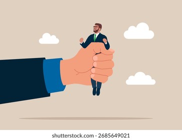 Grande concorrente aperta um empresário. Ameaça Sobreviver à recessão. Crescimento de carreira e oportunidades. Ilustração de vetor plana, ilustração de vetor