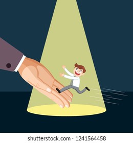 Huge hand helps businessman from darkness zone, illustration vector cartoon