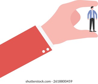 Huge hand rating test on small businessman in hand

