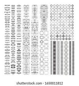 Huge handmade retro heraldic design elements collection. Round and square abstract old vintage frames. Good for textile and print inspiration.