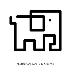 A huge herbivore. Stylized elephant. Side view. Logo template for design. Black and white outline illustration in geometric style. Silhouette of an animal in one line.