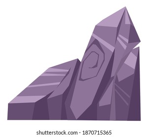 Huge hill with green grass, gray stone boulder or rock cartoon vector illustration, landscape element