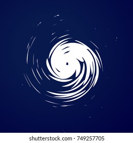 Huge hurricane, tornado, typhoon, white swirl clouds, twister on blue sea background top view. Danger cyclone vector illustration, web infographic.