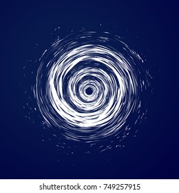 Huge hurricane, tornado, typhoon, white swirl clouds, twister on blue sea background top view. Danger cyclone vector illustration, web infographic.