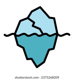 Huge iceberg icon outline vector. Glacier underwater. Water sea color flat