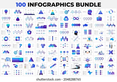 Huge Infographics Bundle. 100 presentation slide templates - timelines, puzzle, education, arrows, maps, illustrations and charts. Bestsellers collection.