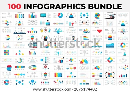 Huge Infographics Bundle. 100 presentation slide templates - timelines, puzzle, education, arrows, doodle, illustrations and charts. Bestsellers collection.