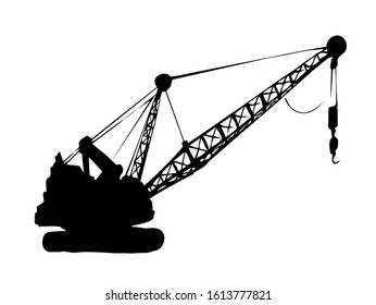 Huge iron bulldozer truck. White sky text space. Line black ink hand drawn big carbon soil lignite dredger giant tractor plant factory logo sign in modern art doodle sketch cartoon graphic print style