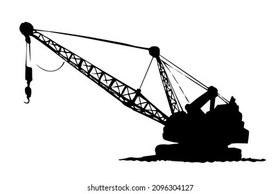 Huge iron bulldozer truck. White sky text space. Line black ink hand drawn big carbon soil lignite dredger giant tractor plant factory logo sign in modern art doodle sketch cartoon graphic print style