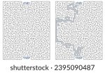 Huge labyrinth of high complexity with solution. Black and white complex maze with very high level of difficulty. Nice brainstorm puzzle for clever pupils or students.
