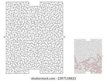 Enorme laberinto de alta complejidad con solución. El laberinto complejo blanco y negro con alto nivel de dificultad. Bonito rompecabezas para alumnos o estudiantes inteligentes.