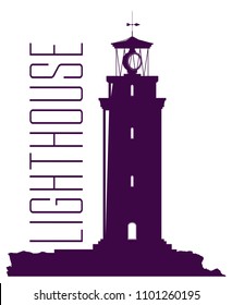 Huge lighthouse isolated on white background. Vector silhouette.