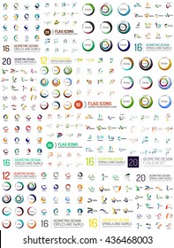 Enorme colección de logotipos mega. Conjunto de logotipos abstractos para empresas. Todo tipo de formas universales: remolinos, círculos, líneas, letras y otras