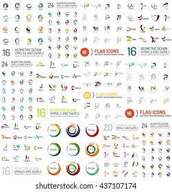 Huge logo mega collection. Business abstract logotype set. All kinds of universal shapes - swirls, circles, lines, letters and other