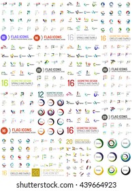 Huge logo mega collection. Business abstract logotype set. All kinds of universal shapes - swirls, circles, lines, letters and other